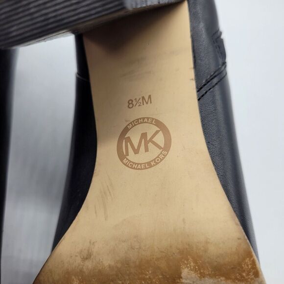 Michael Kors Boots Womens 8.5 Casual Side Zip Ankle Bootie Black Leather Heels - Picture 10 of 11